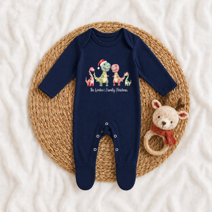 Personalised Family Matching Navy Dino Tartan Christmas Pyjamas