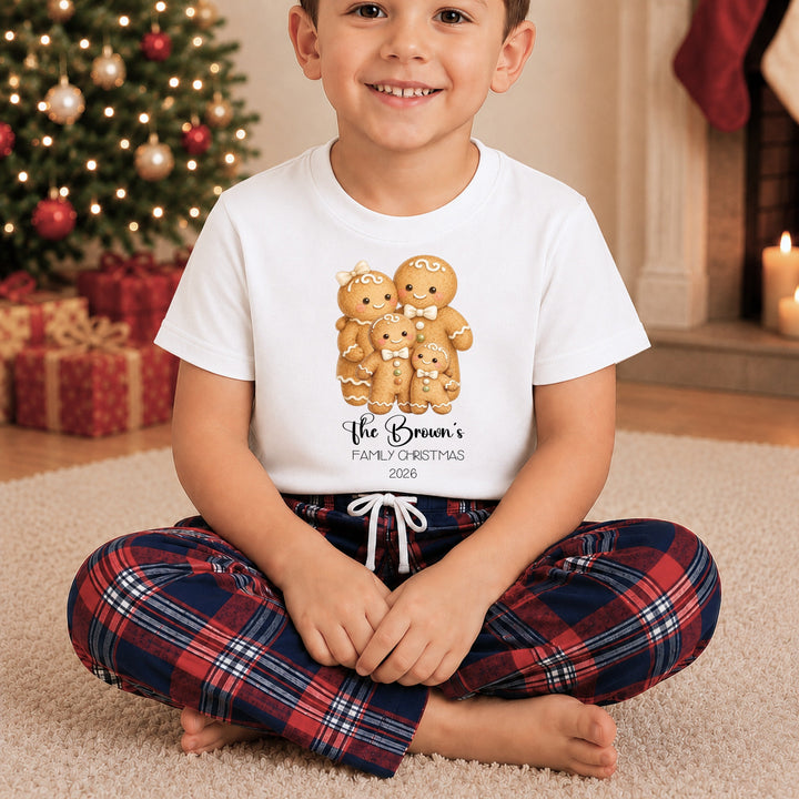 Personalised Gingerbread Family Matching Tartan Christmas Pyjamas