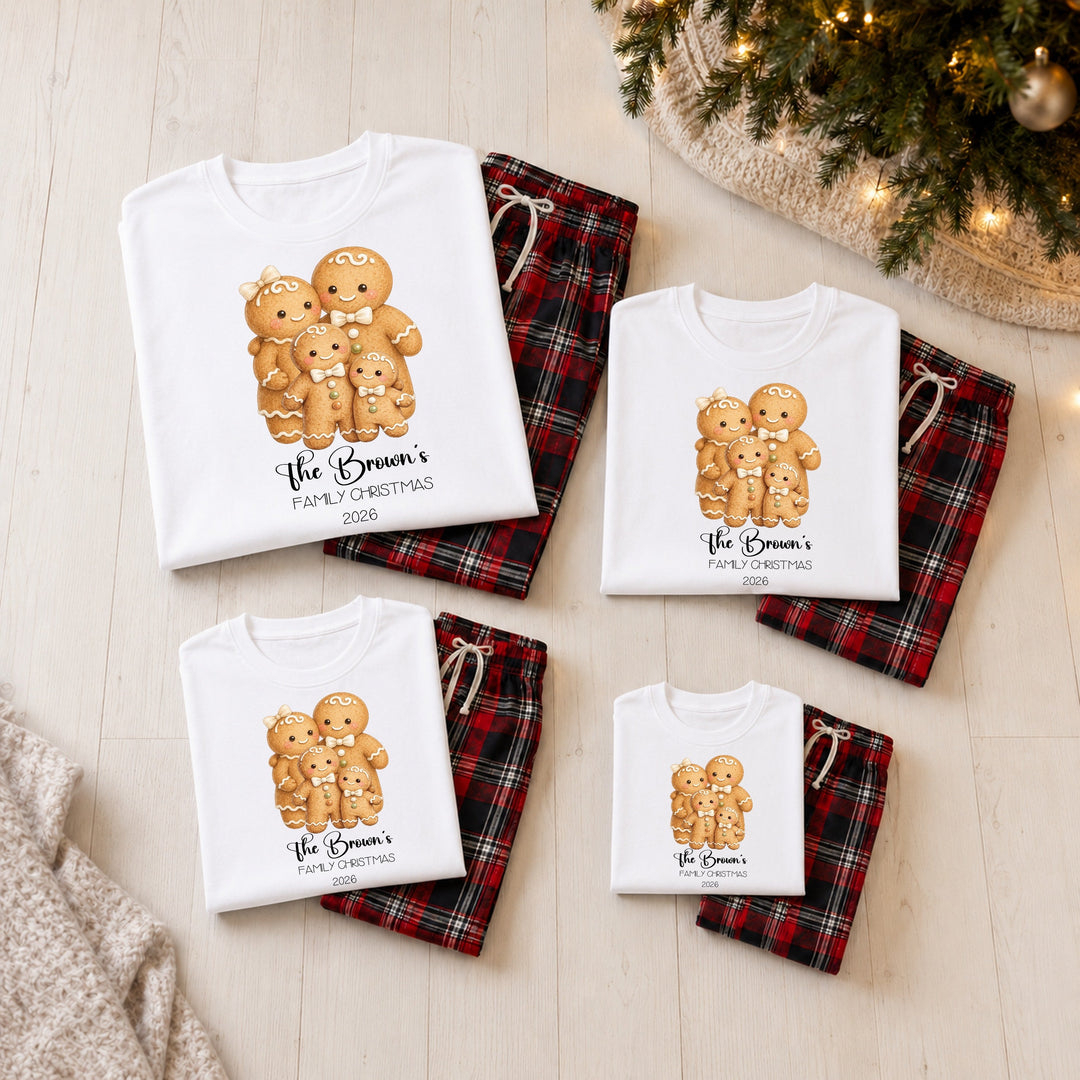 Personalised Gingerbread Family Matching Tartan Christmas Pyjamas
