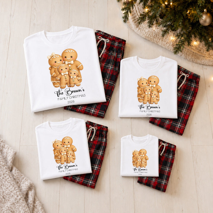 Personalised Gingerbread Family Matching Tartan Christmas Pyjamas