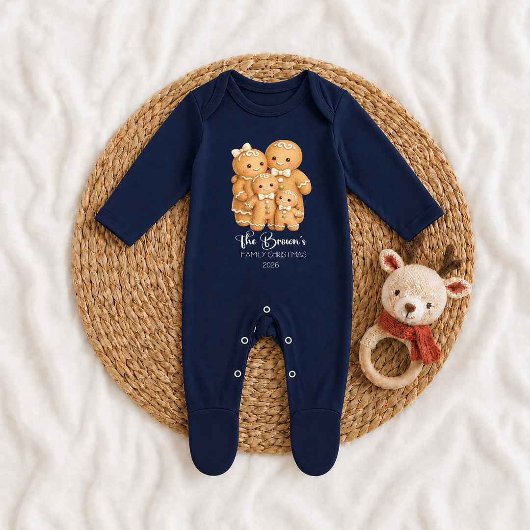 Personalised Gingerbread Family Matching Navy Tartan Christmas Pyjamas