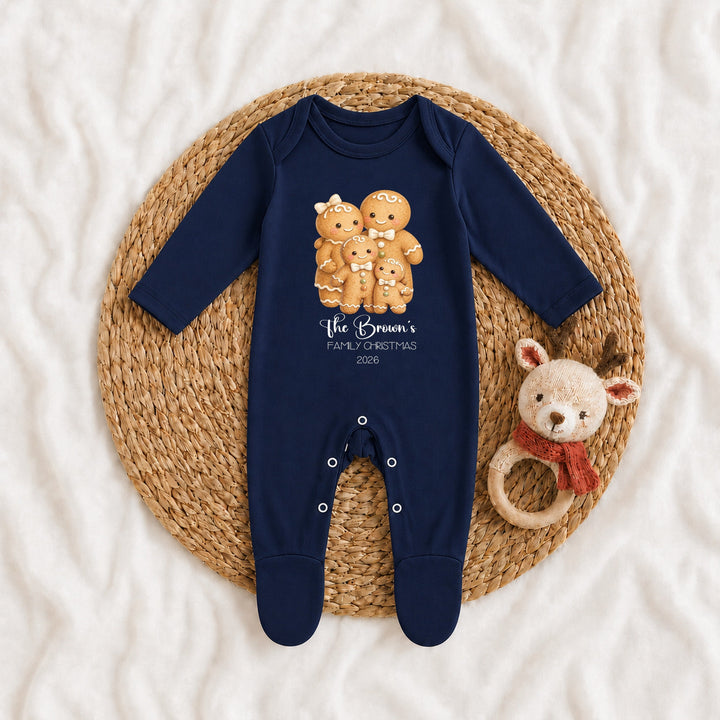 Personalised Gingerbread Family Matching Navy Tartan Christmas Pyjamas