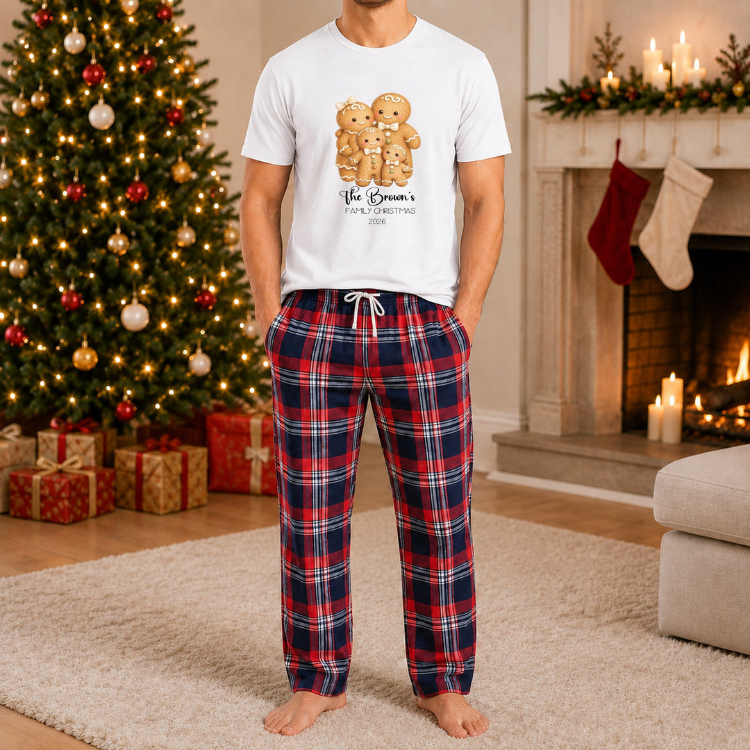 Personalised Gingerbread Family Matching Tartan Christmas Pyjamas