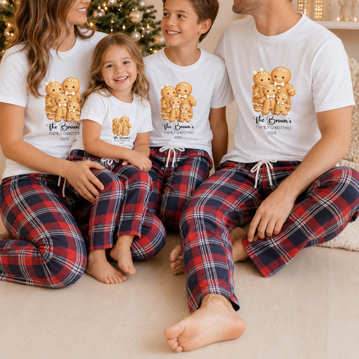Personalised Gingerbread Family Matching Tartan Christmas Pyjamas