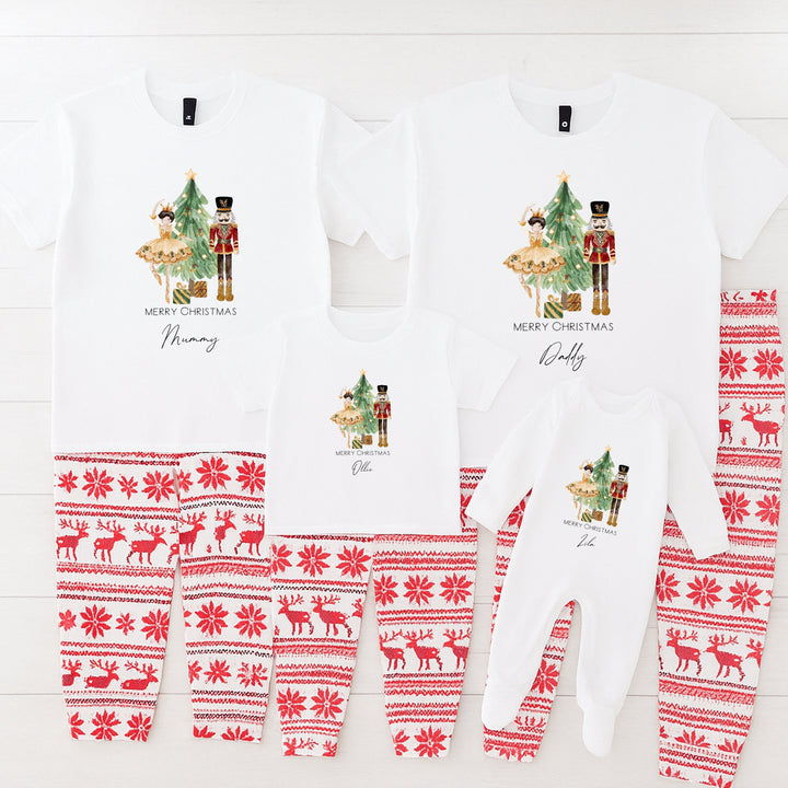 Personalised Nutcracker Tree Family Matching Reindeer Christmas Pyjamas