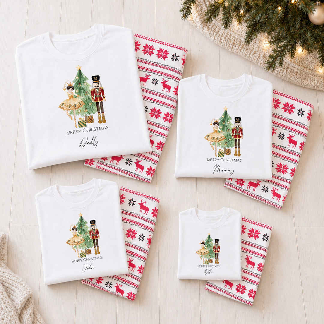 Personalised Nutcracker Tree Family Matching Reindeer Christmas Pyjamas