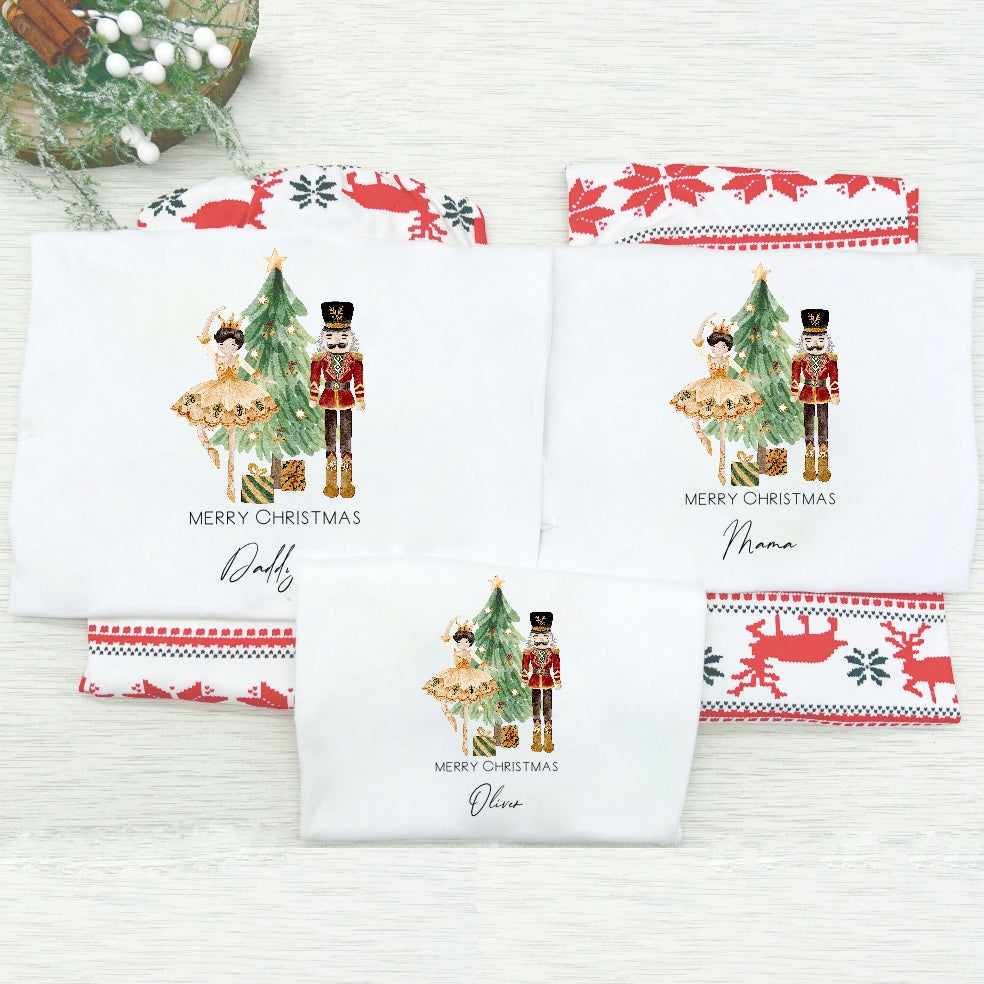 Personalised Nutcracker Tree Family Matching Reindeer Christmas Pyjamas