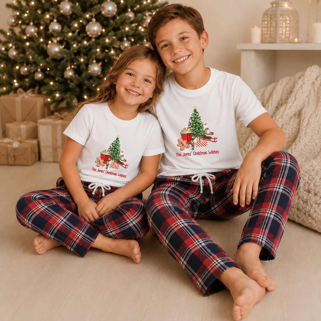 Personalised Family Matching Christmas Tree Tartan Pyjamas