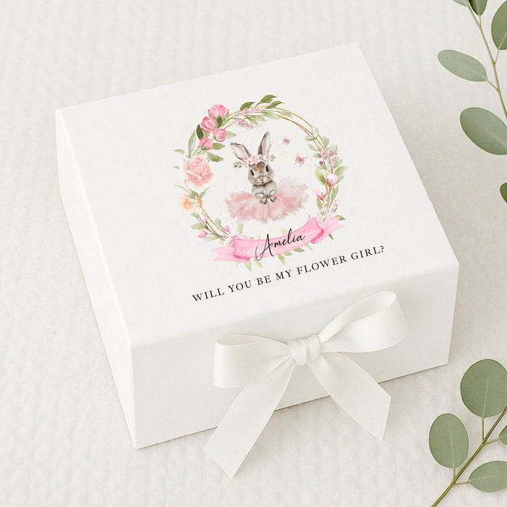 Personalised Pink Ballerina Bunny Flower Girl Proposal Box