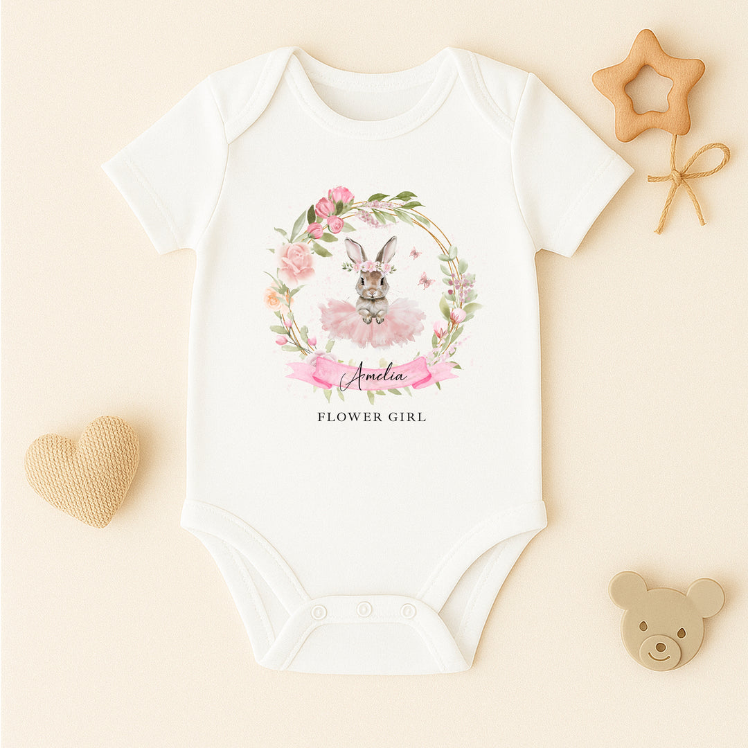 Personalised Pink Ballerina Bunny Flower Girl T-Shirt Or Baby Vest