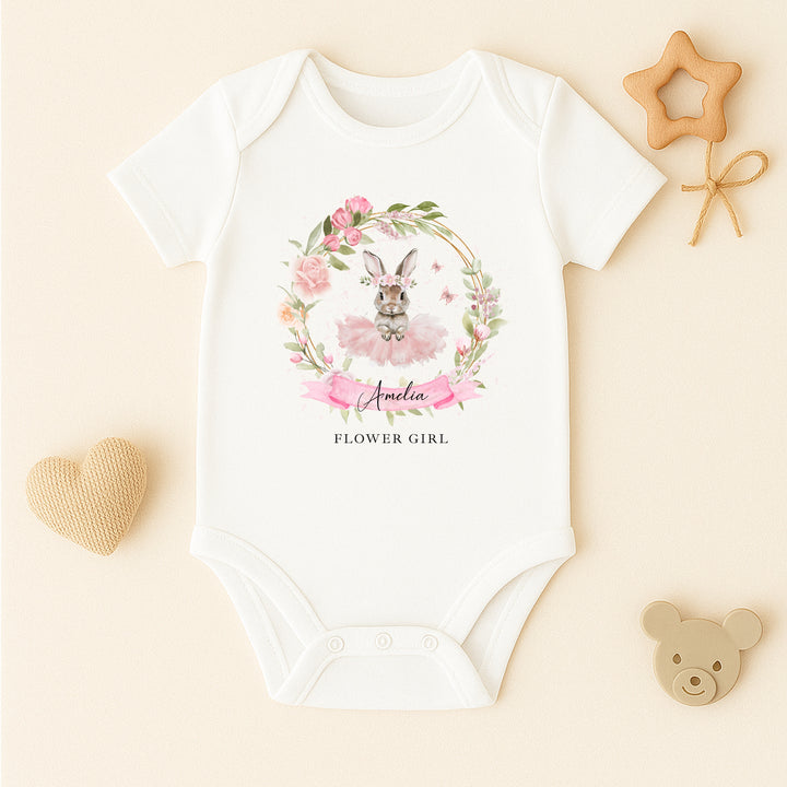 Personalised Pink Ballerina Bunny Flower Girl T-Shirt Or Baby Vest
