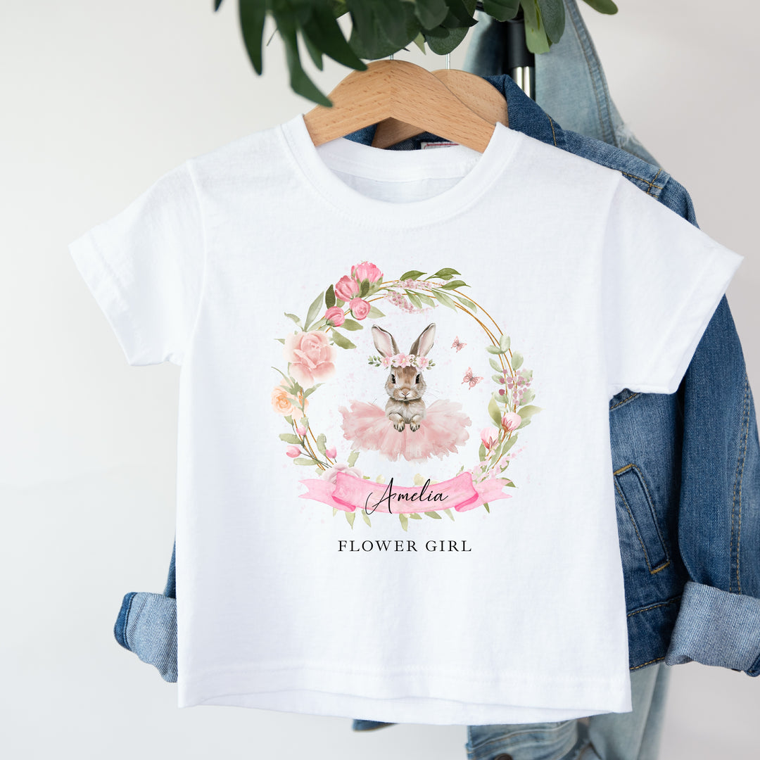 Personalised Pink Ballerina Bunny Flower Girl T-Shirt Or Baby Vest