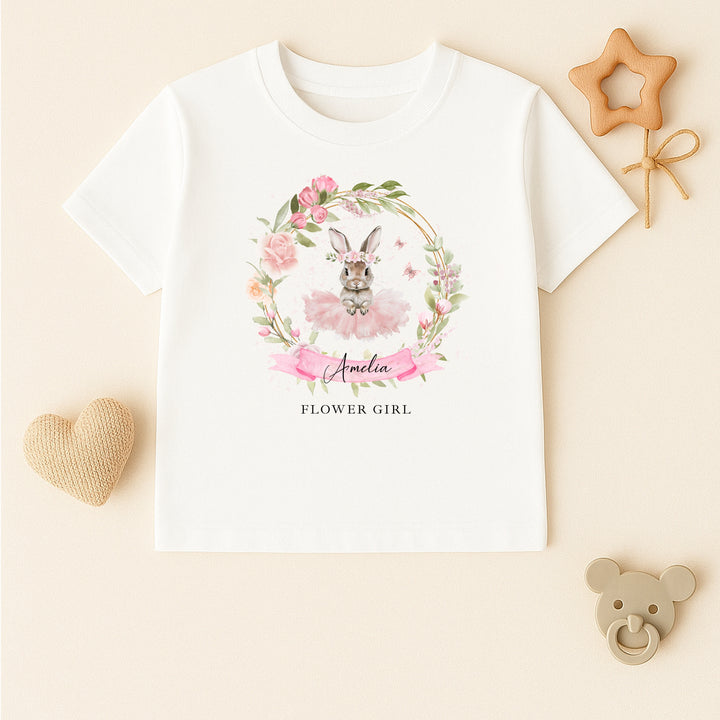 Personalised Pink Ballerina Bunny Flower Girl T-Shirt Or Baby Vest