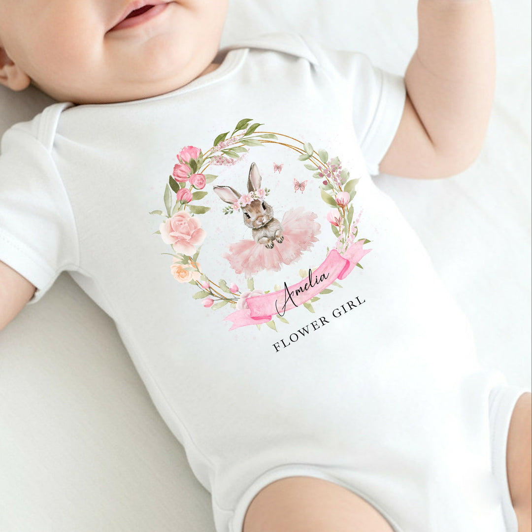 Personalised Pink Ballerina Bunny Flower Girl T-Shirt Or Baby Vest