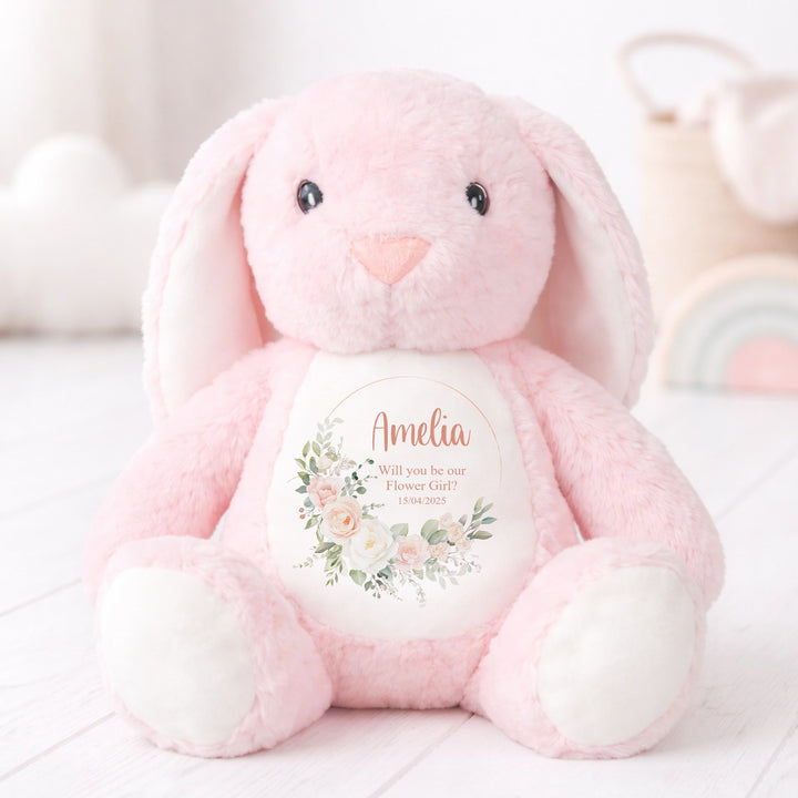 Personalised Pink Floral Wreath Flower Girl Rabbit Teddy