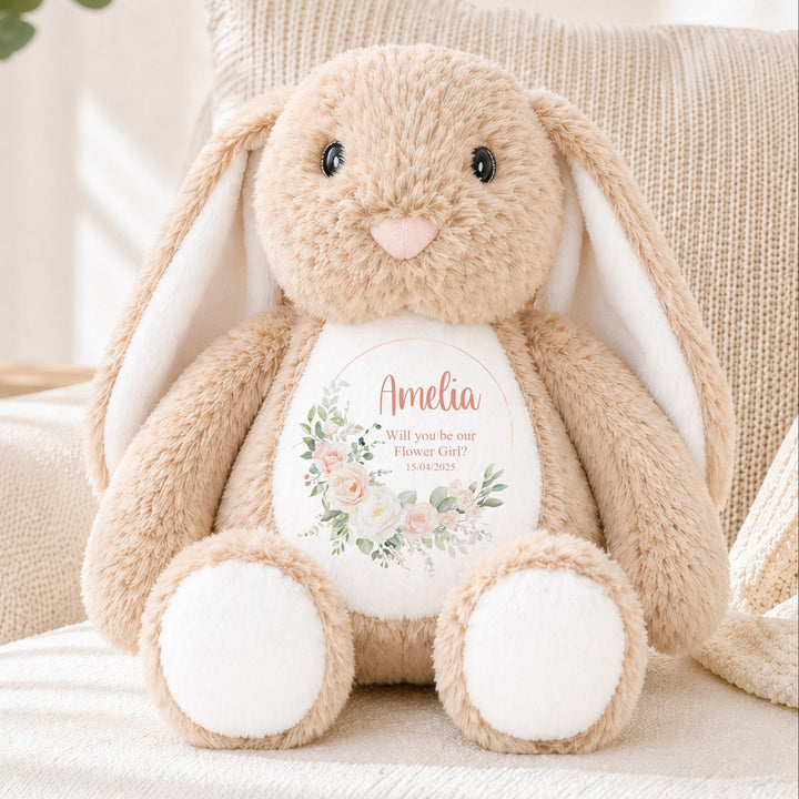 Personalised Pink Floral Wreath Flower Girl Rabbit Teddy