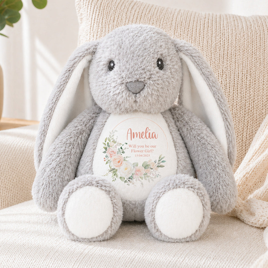 Personalised Pink Floral Wreath Flower Girl Rabbit Teddy