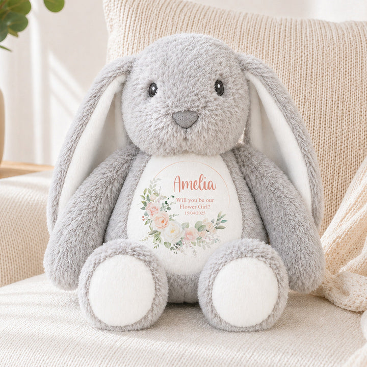 Personalised Pink Floral Wreath Flower Girl Rabbit Teddy