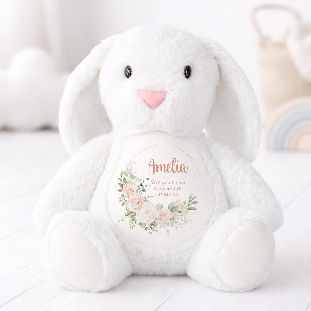 Personalised Pink Floral Wreath Flower Girl Rabbit Teddy