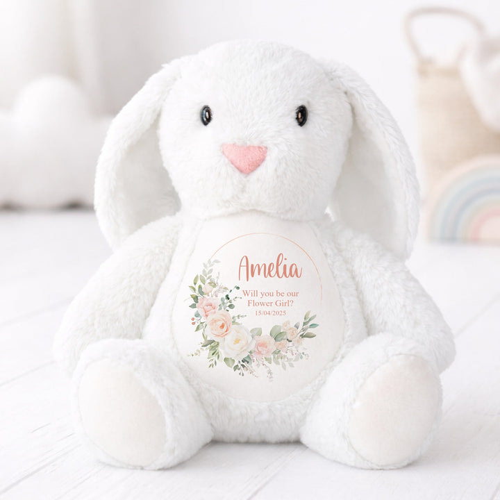 Personalised Pink Floral Wreath Flower Girl Rabbit Teddy