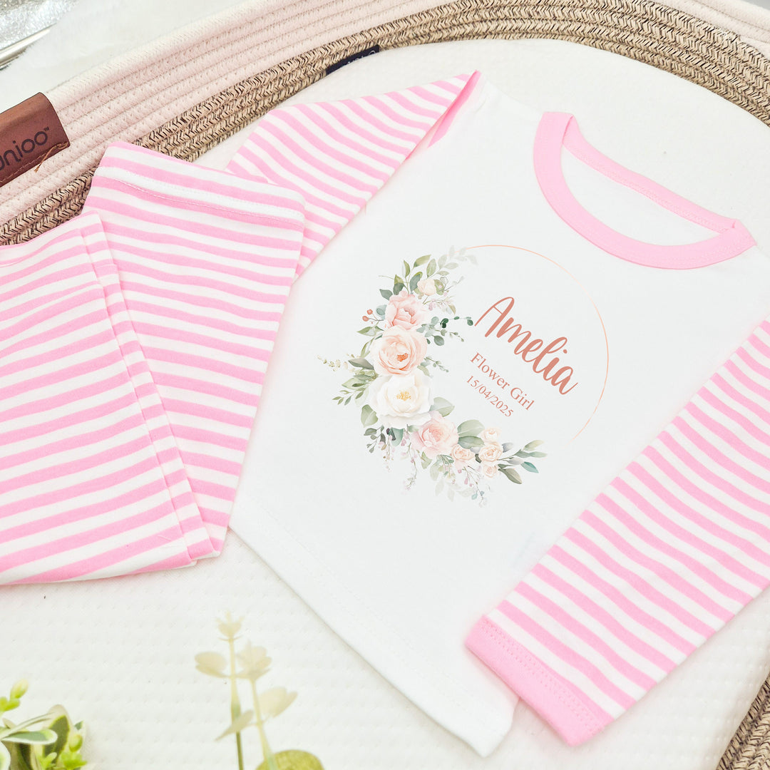 Personalised Pink Floral Wreath Flower Girl Pyjamas