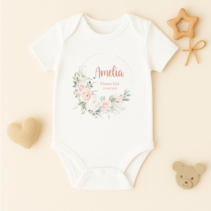 Personalised Pink Floral Wreath Flower Girl T-Shirt or Baby Vest