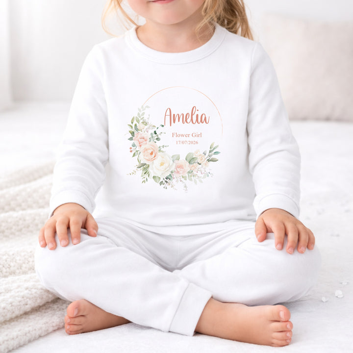 Personalised Pink Floral Wreath Flower Girl Pyjamas