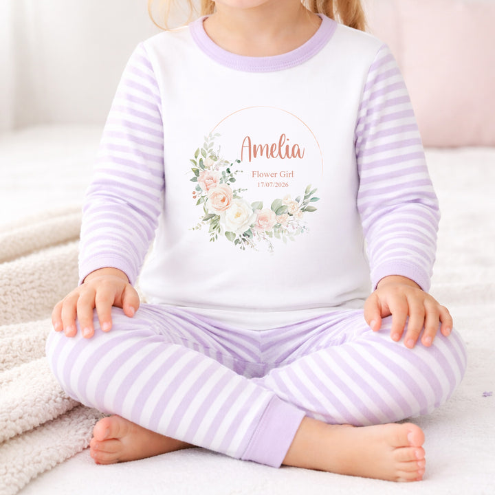 Personalised Pink Floral Wreath Flower Girl Pyjamas