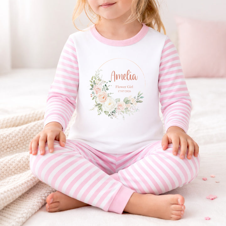 Personalised Pink Floral Wreath Flower Girl Pyjamas