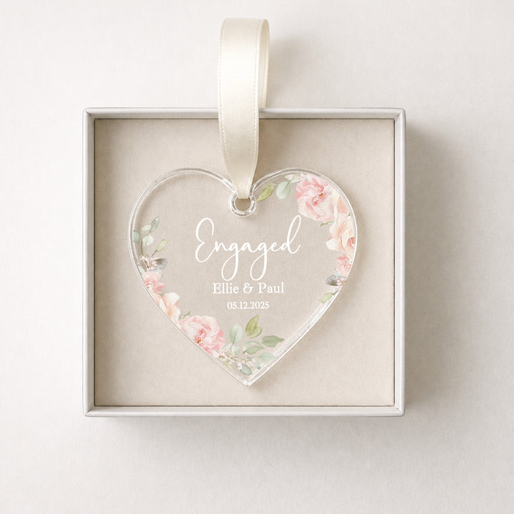 Personalised Pink Floral Heart Engagement Gift Ornament