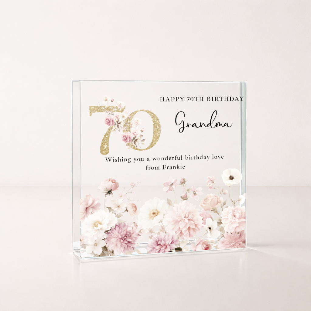 Personalised Pink Acrylic Block 70th Birthday Gift