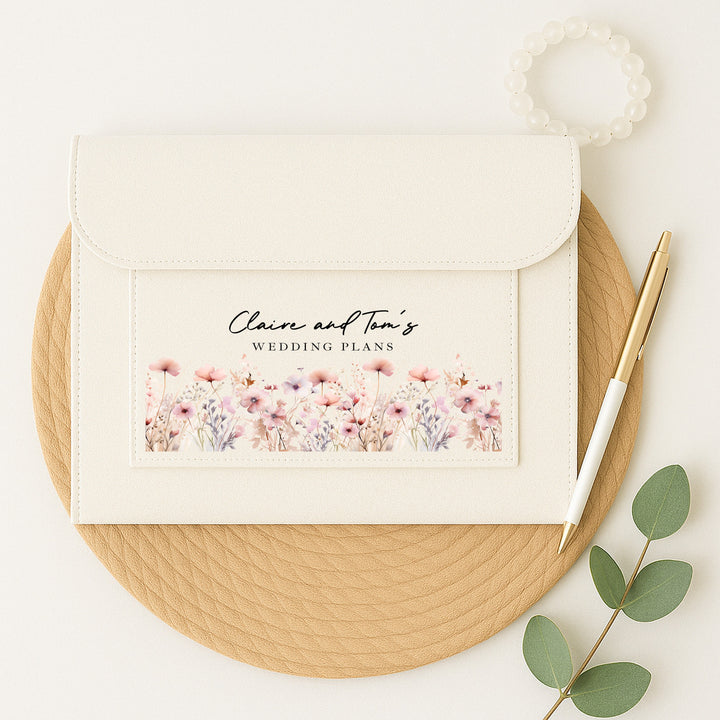 Personalised Pink Floral Wedding Plans Folder