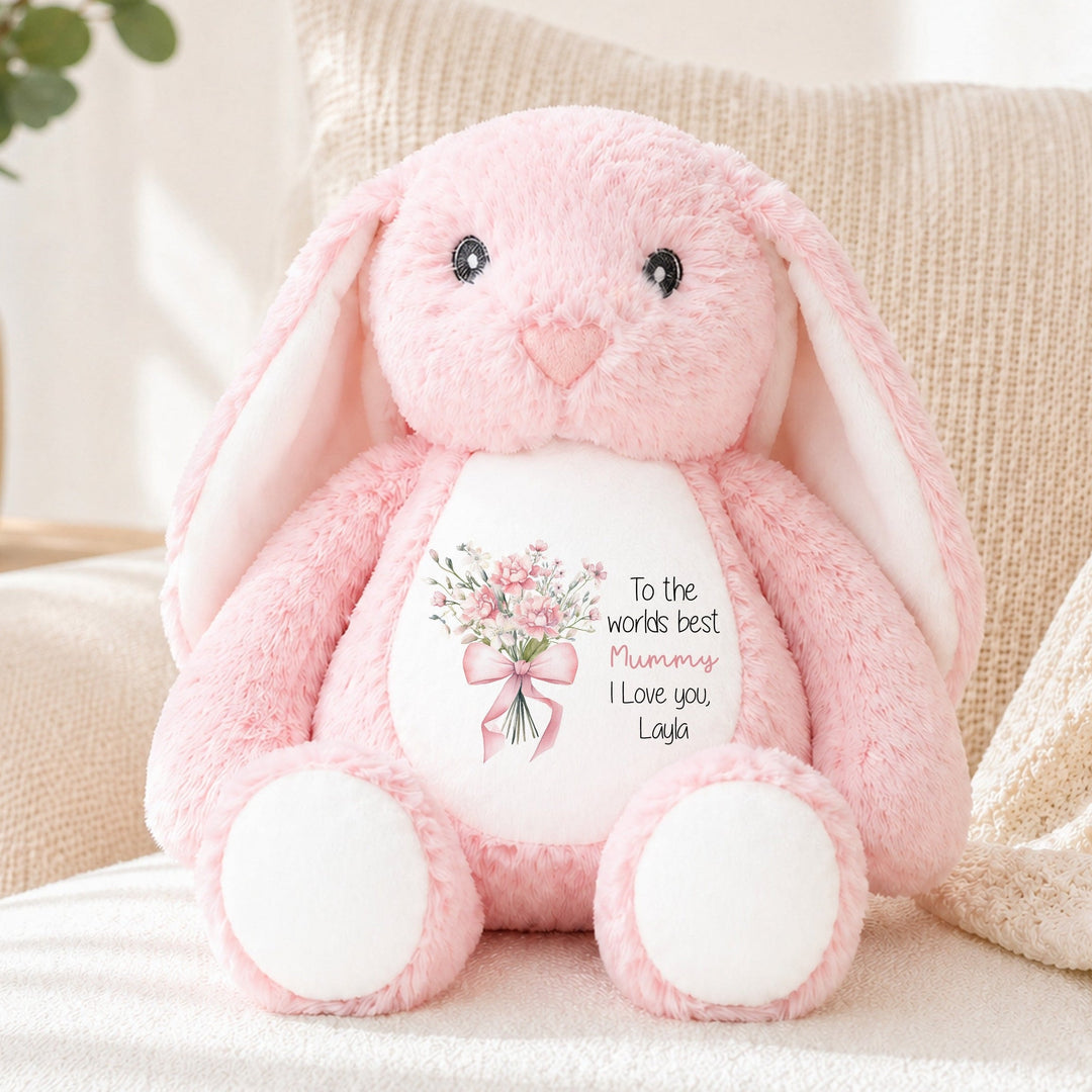 Personalised Pink Bouquet Worlds Best Nanny or Mummy Rabbit