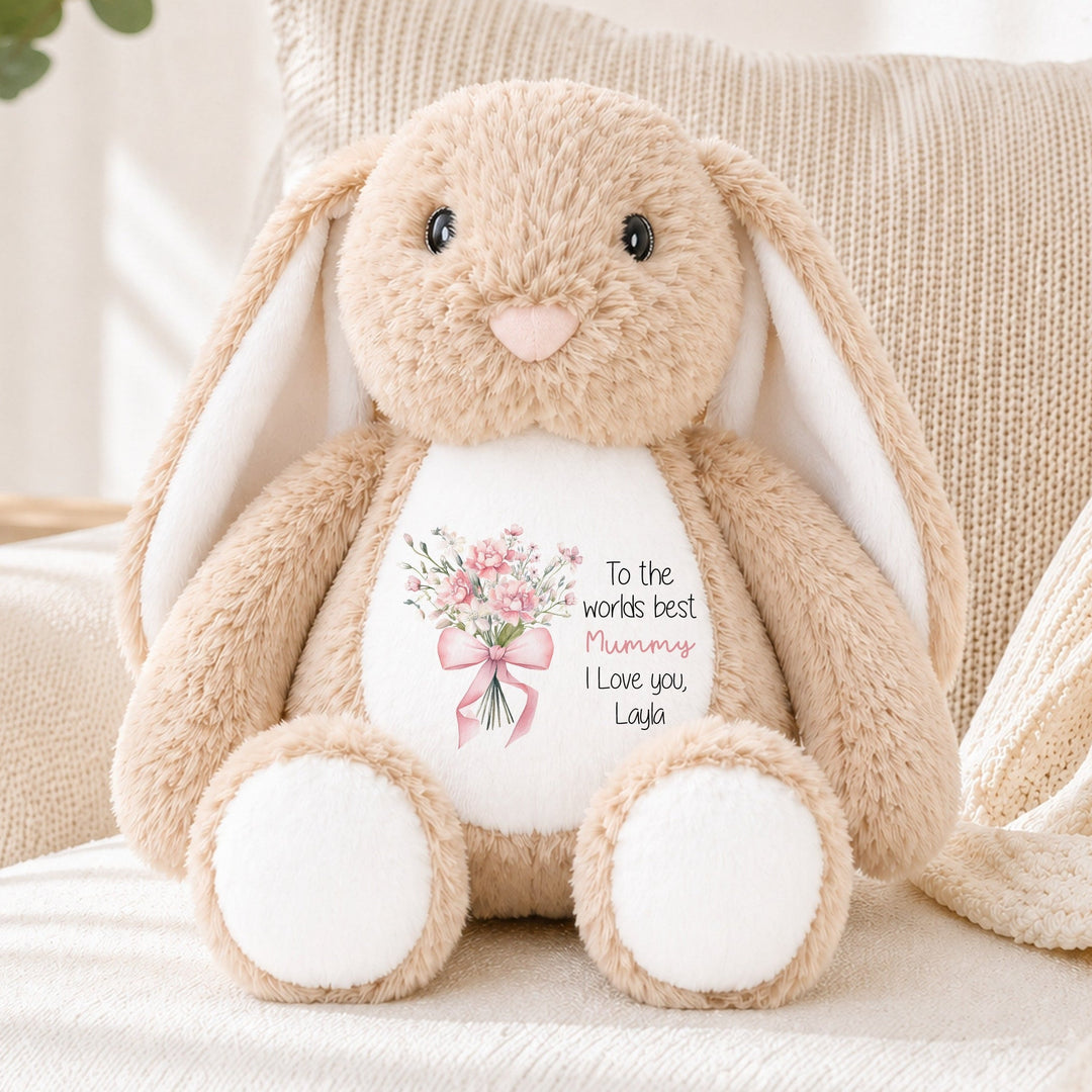 Personalised Pink Bouquet Worlds Best Nanny or Mummy Rabbit