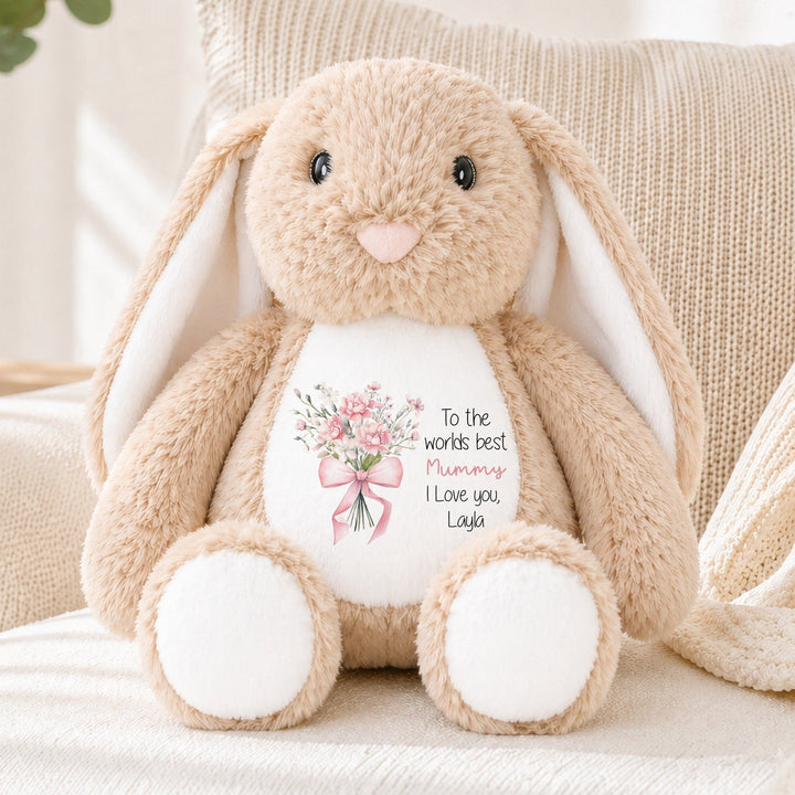 Personalised Pink Bouquet Worlds Best Nanny or Mummy Rabbit