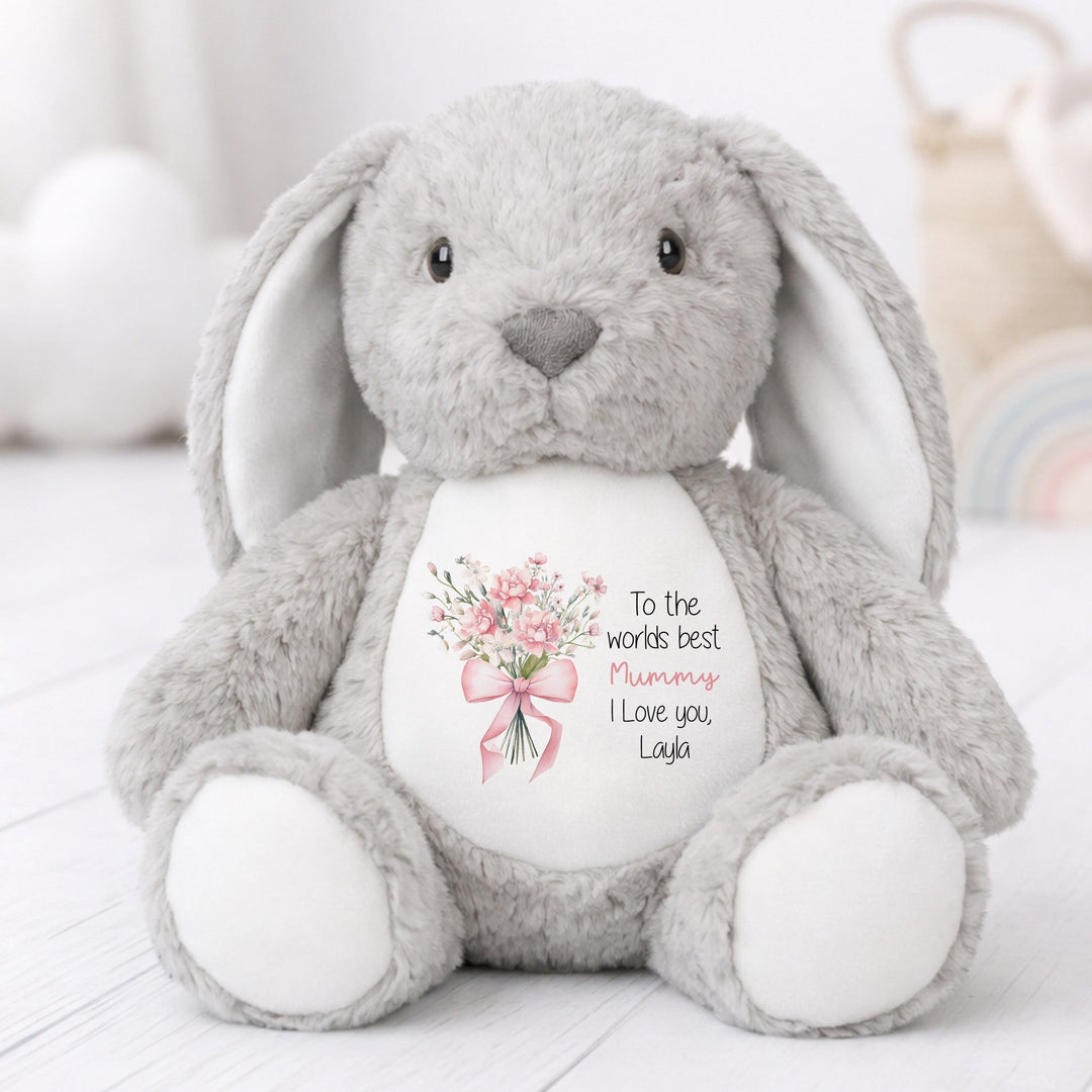 Personalised Pink Bouquet Worlds Best Nanny or Mummy Rabbit
