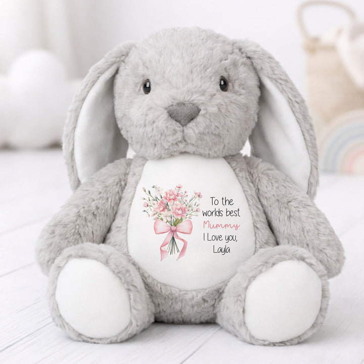 Personalised Pink Bouquet Worlds Best Nanny or Mummy Rabbit