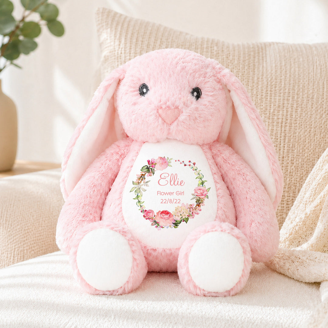 Personalised Rose Wreath Flower Girl Rabbit Teddy