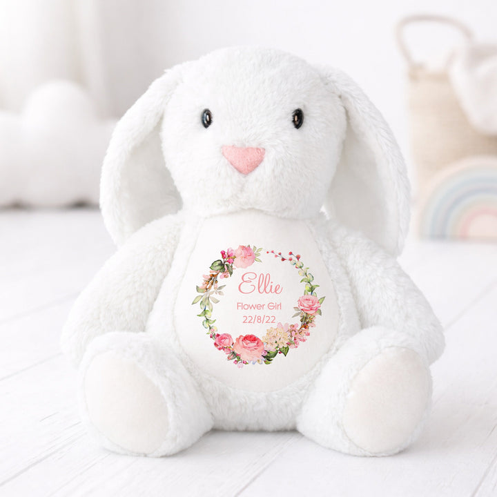 Personalised Rose Wreath Flower Girl Rabbit Teddy