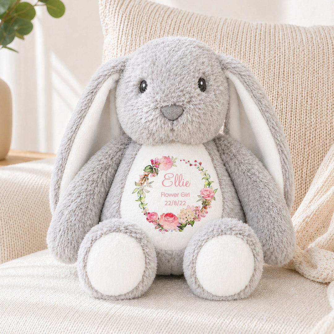 Personalised Rose Wreath Flower Girl Rabbit Teddy
