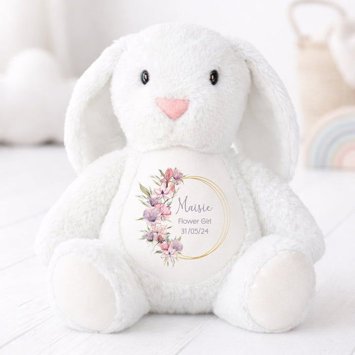Personalised Boho Wreath Flower Girl Rabbit Teddy