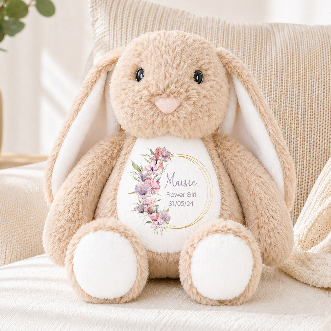 Personalised Boho Wreath Flower Girl Rabbit Teddy