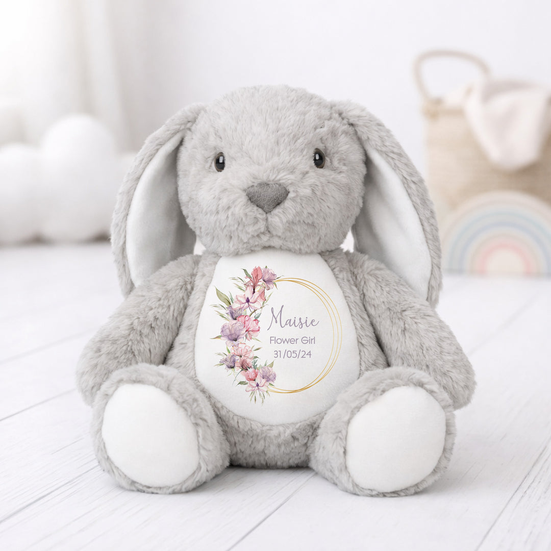 Personalised Boho Wreath Flower Girl Rabbit Teddy
