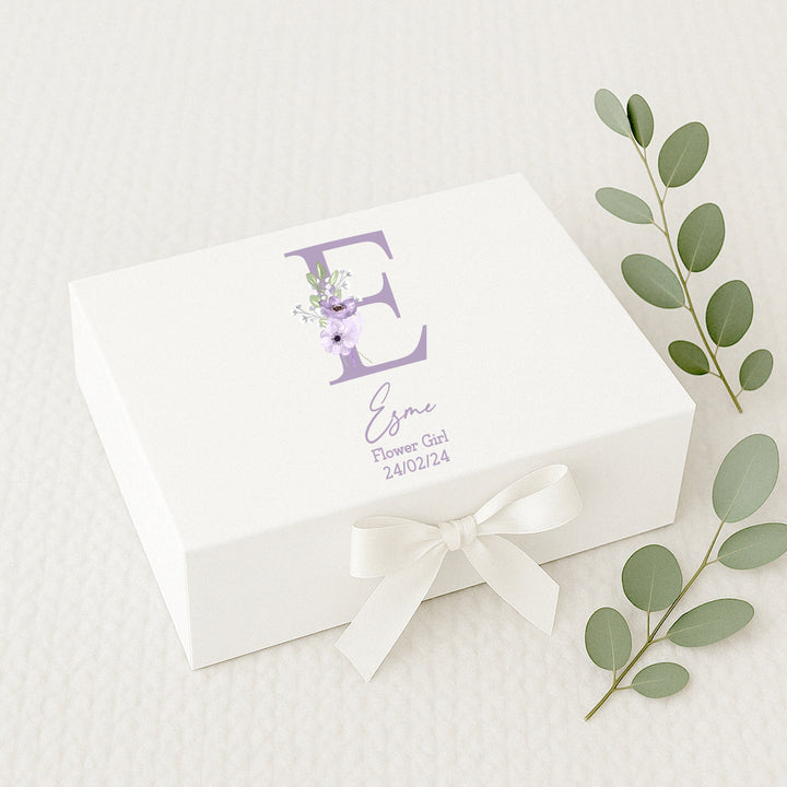 Personalised Lilac Floral Initial Bridesmaid Proposal Gift Box