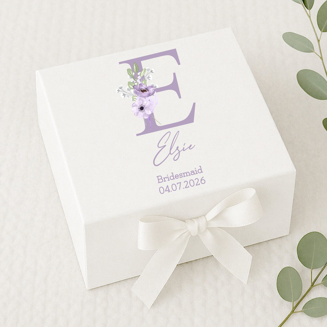 Personalised Lilac Floral Initial Bridesmaid Proposal Gift Box
