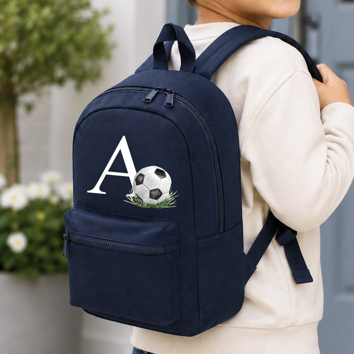 Personalised Navy Football Initial Toddler Backpack