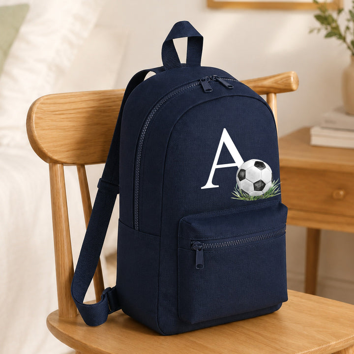 Personalised Navy Football Initial Toddler Backpack
