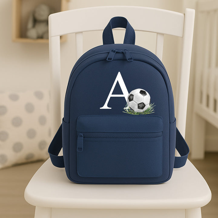 Personalised Navy Football Initial Toddler Backpack