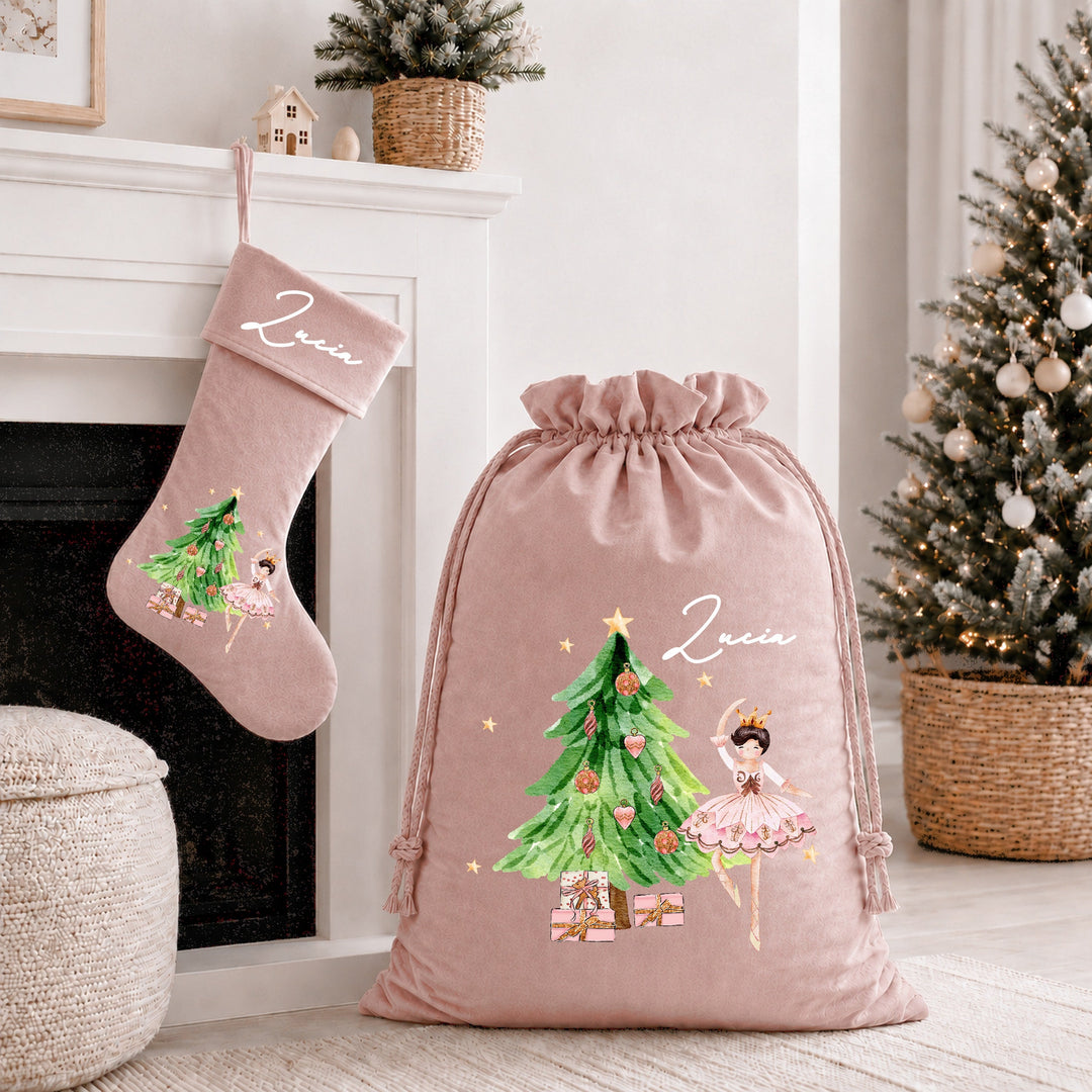 Personalised Pink Ballerina Christmas Stocking or Santa Sack