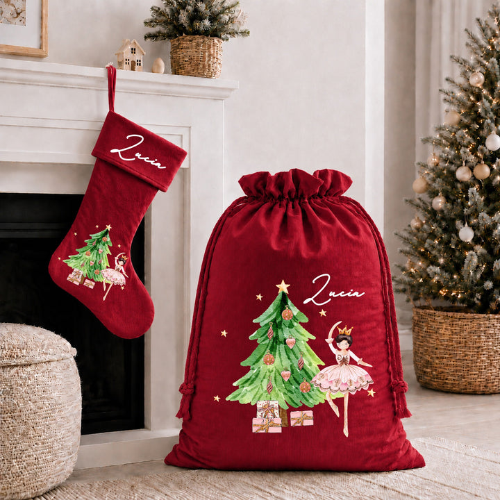 Personalised Pink Ballerina Christmas Stocking or Santa Sack